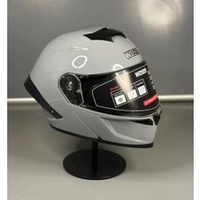 WS-202 Güneş Gözlüklü Çene Açılır Motosiklet Kaskı Şeffaf Vizörlü Cement Grey