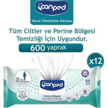 Canped Perine ve Vücut Temizleme Havlusu, 600 Adet, 12 Paket