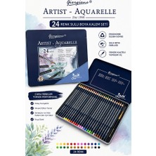 Artlantis Aquarel Suluboya Kalemi 24 Renk 1 Paket Giorgione Teneke Kutu Sulu Boya Kalemi 24 Lü Fırça Hediyeli Sanatsal Kaliteli