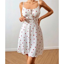 Mores Kadın Çilek Desenli Beyaz Renk Pamuk Pijama Takımı