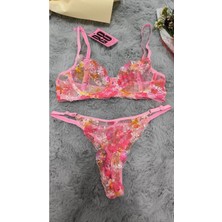 Doğu Collection Çiçek Desenli Dantel & Tül Sütyen Külot Takımı Bralet Külot Takımı