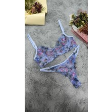 Doğu Collection Çiçek Desenli Dantel & Tül Sütyen Külot Takımı Bralet Külot Takımı