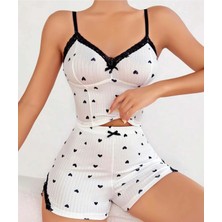 Mores Kadın Siyah Kalp Desenli Pamuk Pijama Takımı