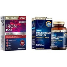 Asitan Iron Max 17 Mg 30 Tablet - Demir, C Vitamini, B6 Vitamini, Folik Asit, B12 ve Nutraxin Men's Multi V