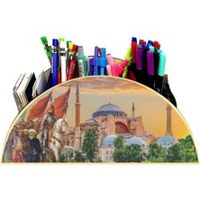 Asitan Ahşap Ayasofya Görselli Masaüstü Kalemlik Kalem Kutusu Organizer,krem1 Tek Ebat