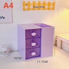 Asitan Masaüstü Kalemlik Organizer 7 Bölmeli Kawaii Kapaklı Mini Çekmeceli Kalemlik - Mor