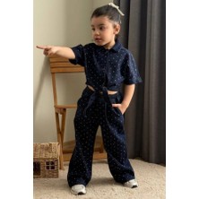 BoyBoy Kidswear Kız Çocuk Taş Işlemeli Denim Gömlek ve Pantolon Takım Lacivert
