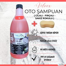 Velvox Cilalı Oto Şampuanı 1L, Köpürtme Süngeri Hediye | Süper Yoğun Köpük | pH Nötr | 1:60 Konsantre | Seramik & PPF Uyumlu | Nano Boya Koruma | Antistatik Araç Şampuanı | Sakız Kokulu