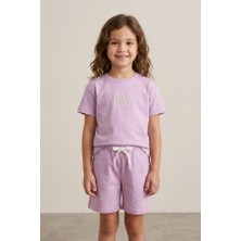 Noble Kids Kız Çocuk Logo Nakışlı Tişört ve Şort Takım Lila