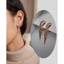 Luna Luster 925 Ayar Gümüş Zirkon Taşlı Işıltılı Spike Halka Çivi Tasarım Modern Kadın Küpe