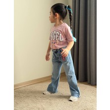 BoyBoy Kidswear Kız Çocuk Stitch Baskılı Tişört ve Denim Pantolon Takım Mavi