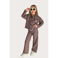 Noble Kids Kız Çocuk Taş Işlemeli Ceket ve Pantolon Takım Kahverengi