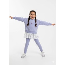 C&O Design Kız Çocuk Çiçek Nakışlı Sweatshirt ve Tayt Takım Lila