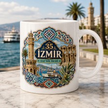 Ajans 313 Izmir Temalı 35 Plaka Ege'nin Incisi Motifli Seramik Kupa Bardak