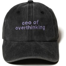 BarsDepo Yazı Nakışlı Şapka Antrasit Pamuk Kumaşlı ve Nakışlı Şapka Ceo Of Overthinking Sloganlı Şapka