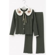Pop Fashion Kız Çocuk Bebe Yaka Triko Takım Yeşil