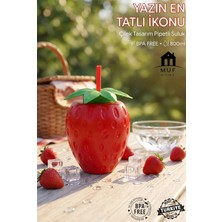 Muf Home Çilek Tasarım Pipetli Matara – Çilek Şekilli, Çocuklara ve Parti Masalarına Renk Katar 800ML -Bpa Free-