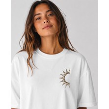 CC Collection Kadın Güneş Baskılı Oversize Tişört Siyah Beyaz Bisiklet Yaka