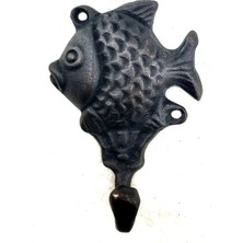 Hace Bazaar Antika Tarz Dekoratif Pirinç Balık Figürlü Askı - 84X51MM, Oksit