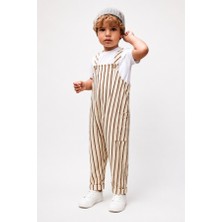 Noble Kids Erkek Çocuk Çizgili Salopet ve Basic Tişört Takım Kahverengi