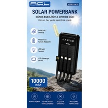Azurtech Acl Pw-59 10000MAH Solar Powerbank LCD Ekranlı LED Fenerli 2 USB Dahili Micro USB Type-C Lightning Kablolu