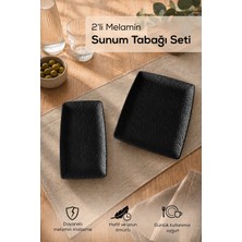 Vienev 2 Adet Melamin Sunum Tabağı Seti, Sunum Tabağı,servis Tabağı-Desenli Kırılmaz Servis Tabağı- Siyah