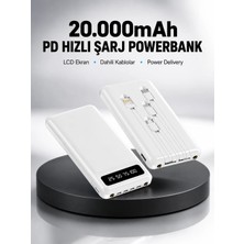 Poebgo Familys LED Işıklı 20.000MAH Powerbank LCD Gösterge Dahili Çoklu Kablo Yeni Nesil