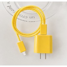 Aksesuarda Apple iPhone 18W 20W Uyumlu Sarı Şarj Adaptörü Başlık Koruyucu Kılıf ve Spiral Kablo Koruyucu Silikon Set