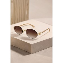 Modalucci Premium Gold Detaylı Çerçevesiz Kahverengi UV400 Kadın Güneş Gözlüğü | Modern & Zamansız Tasarım