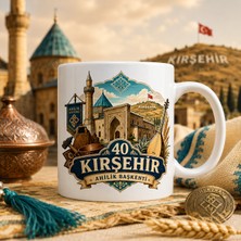 Ajans 313 Kırşehir Temalı 40 Plaka Ahilik Başkenti Geleneksel Tasarımlı Seramik Kupa Bardak