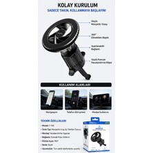 Azurtech Acl T-105 Manyetik Araç Içi Telefon Tutucu Mıknatıslı Havalandırma Izgara Kancalı 360°