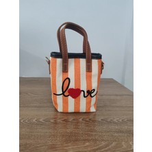 Cadde Dükkanı Love Nakışlı Askılı Mini Çanta Turuncu