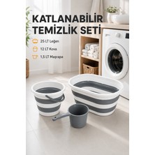 Vienev 3'lü Banyo Seti: 25L Katlanır Sepet, 12L Katlanır Kova, 1.5l Maşrapa - Antrasit Gri Yer Tasarruflu