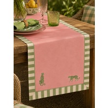 R'eyla R’eyla Forest Runner 50X150 cm – Pembe Adaçayı Yeşili Leopar Desenli Mikro Petek Kumaş
