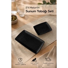 Vienev 2 'li Melamin Sunum Tabağı Seti, Sunum Tabağı,servis Tabağı-Desenli Kırılmaz Servis Tabağı- Siyah