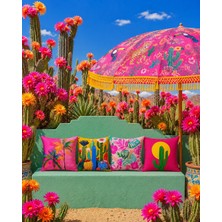 R'eyla R’eyla Cactus 4’lü Dekoratif Kırlent Kılıfı Seti – 45X45 cm Mikro Petek Kumaş Dijital Baskı