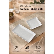 Vienev 2 'li Melamin Sunum Tabağı Seti, Sunum Tabağı,servis Tabağı-Desenli Kırılmaz Servis Tabağı- Beyaz
