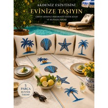 R'eyla R’eyla Costa Bianca 5 Parça Dekoratif Kırlent ve Runner Seti – 4 Adet 45X45 cm Kırlent Kılıfı + 50X150 cm Runner