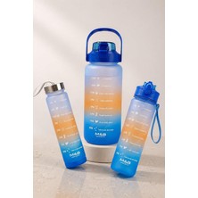 3'lü Motivasyonel Matara Seti (2l - 900ML - 500ML) - Tritan Pipetli Sporcu Su Şişesi Bpa Free(Mav