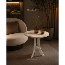 Menalart Ağaç Tasarım Fiskos Traverten Yan Sehpa Mdf Ayak 50 cm / Çap - 60 cm Yükseklik Modern Zigon Yan Sehpa Traverten