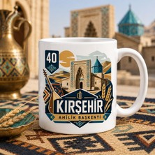 Ajans 313 Kırşehir Temalı 40 Plaka Ahilik Başkenti Geometrik Tasarımlı Seramik Kupa Bardak