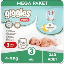 Pants Külotlu Bebek Bezi, 3 Numara Midi, 4-9 Kg, 340 Adet Mega Paket
