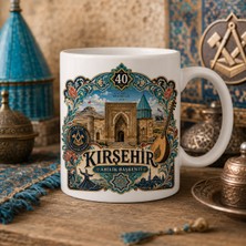 Ajans 313 Kırşehir Temalı 40 Plaka Ahilik Başkenti Geleneksel Çini Motifli Seramik Kupa Bardak