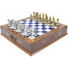 Zero Land Ece-Umay Saklamalı Satranç Roma Oymalı SC38S - 38CM, Mavi Tahta - SC38M