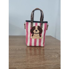 Cadde Dükkanı Köpek Nakışlı Askılı Mini Çanta Pembe