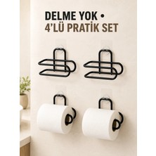 MiraLive Siyah 4 Adet Metal Tuvalet Kağıdı Tutucu Kendinden Yapışkanlı Delmeden Montaj Banyo Askısı