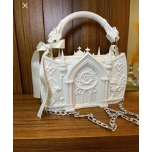 Gotik Tarz Beyaz El Çantası Figürlü Çanta 20X15 Cm.
