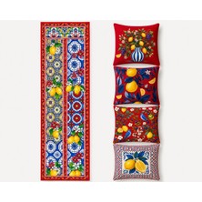 R'eyla R’eyla Rosso Amalfi 5 Parça Dekoratif Kırlent ve Runner Seti – 4 Adet 45X45 cm Kırlent Kılıfı + 50X150 cm Runner