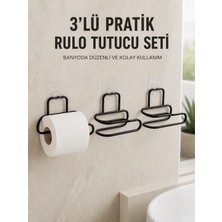 Zenviaa 3’lü Yapışkanlı Tuvalet Kağıdı Tutucu Seti Siyah Duvar Tipi Rulo Kağıtlık Zenvia
