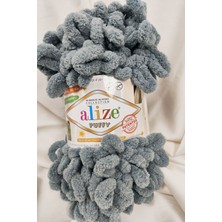 Alize Puffy Koyu Gri El Örgü Ipi 100GR. 9mt. (5'li Paket) - Renk: 87